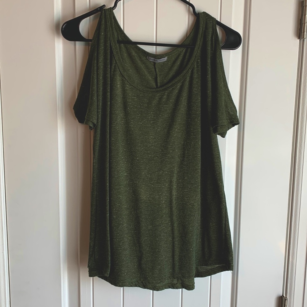 Olive Green Shoulder Cut Out Shirt